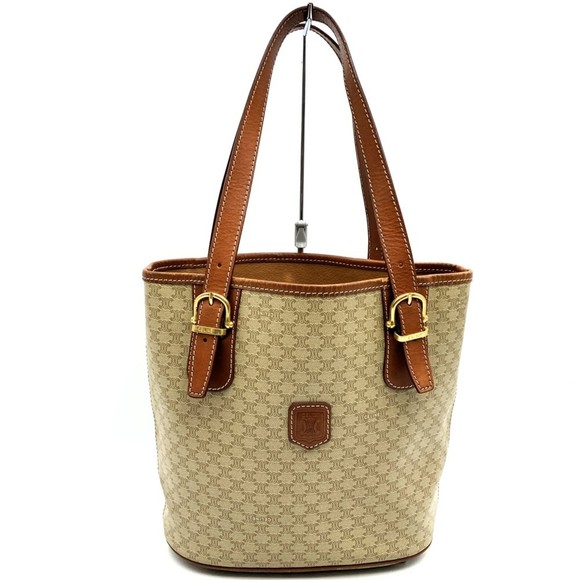 CELINE Macadam M95 Tote Bag Shoulder Bag/Leather Beige Women's - Picture 1 of 10